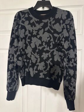 Lilla P Black and Gray Floral lightweight  Crewneck Sweater